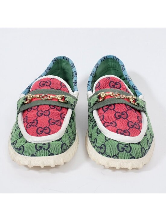 GUCCI 7 US 7.5 loafers shoes multicolor GG logo canvas rubber sole horsebit main image 9